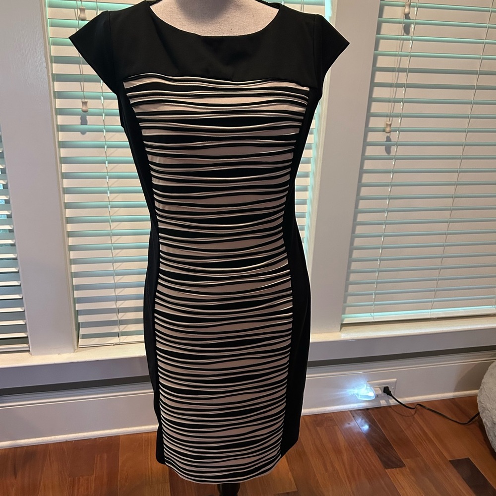 Gabby Skye Black and Cream Striped Dress